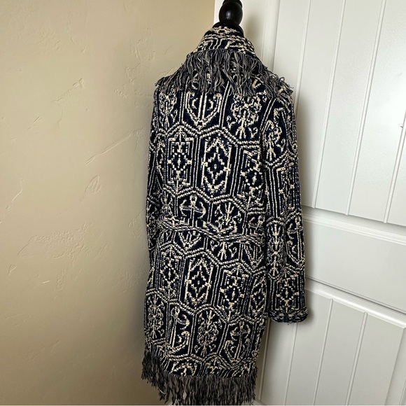 Ralph Lauren Women's Jacquard Nautical Blue Fringe Cardigan/Jacket- Size Large - Picture 2 of 13